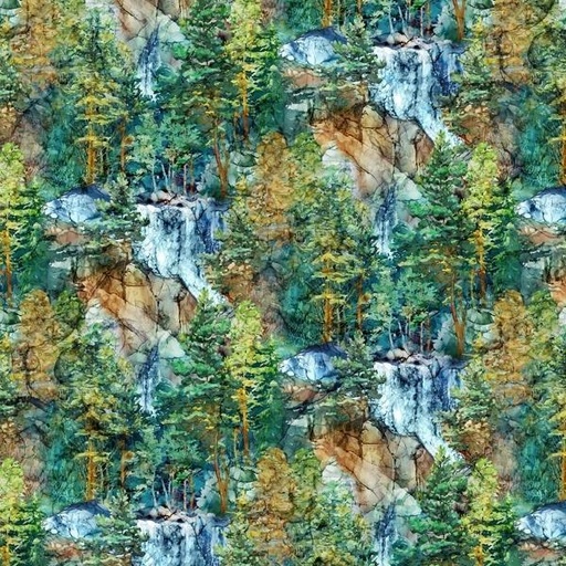 [NOR-26907-66] Cedarcrest Falls Teal All-Over Scenic By Deborah Edwards And Melanie Samra For Northcott Fabrics 