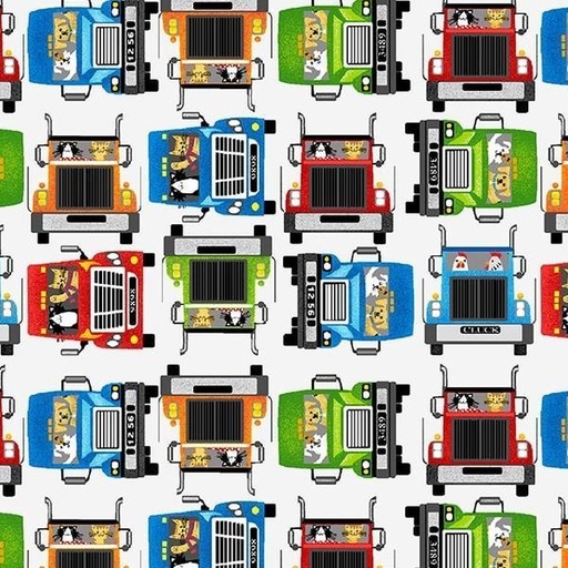 [HG-1129-91] Go-Go Trucks Front View by Kate Mawdsley for Henry Glass Fabrics 