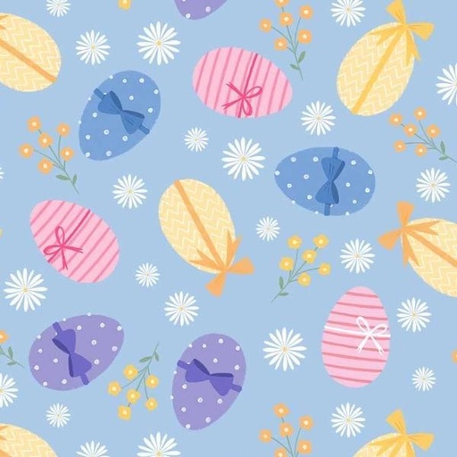 [PB-5328-B] Sweet Spring Blue Tossed Eggs By Debbie Monson For P&B Textiles 