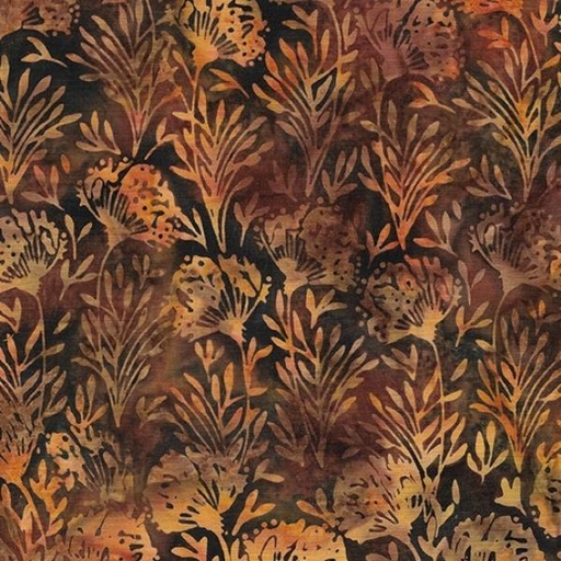 [IB-11232-4075] Earthly Greens Batik Flower With Leaves Brown Russet From Island Batik 