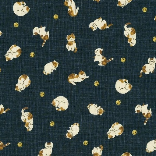 [KAF-88234D4-1] Sevenberry Kasuri Navy Cats By Sevenberry For Robert Kaufman