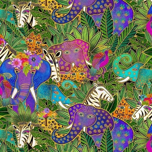 [COW-4017-55M] Earth Song Animal Jungle Metallic By Laurel Burch For Clothworks 