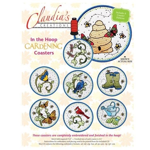 [CLA-CG-00215] In The Hoop Gardening Coasters From Claudia'S Creations 