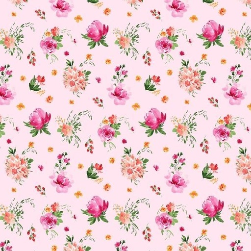 [COW-4095-41] Flourish Tossed Floral Light Pink By Heatherlee Chan For Clothworks