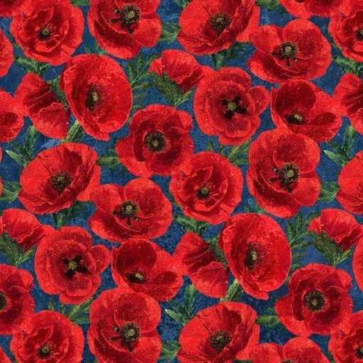 [NOR-27012-49] Stars & Stripes 12 Poppies Navy By Linda Ludovico For Northcott Fabrics