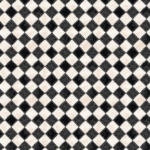 [WP-96480-219] Meow-Gical Night Checkered Webs Cream/Black By Michael Davis For Wilmington Prints