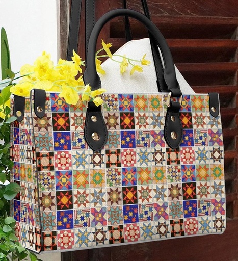 [SNF-SQBLB] Star Quilting Blocks Leather Bag With Black Handles