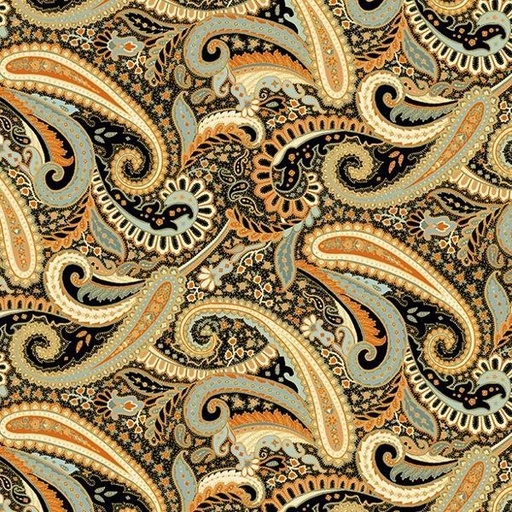 [HG-1319-96] Pumpkin Kisses Paisley Black By Grace Violet For Henry Glass Fabrics