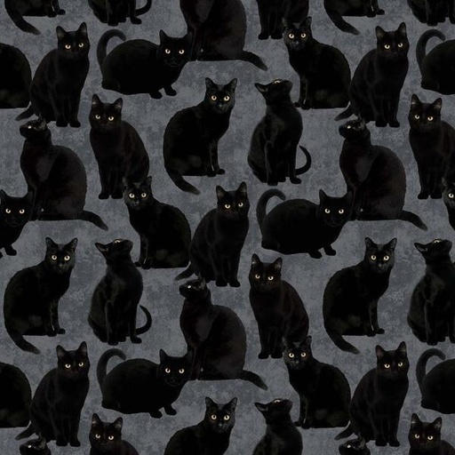 [NOR-27087-98] Hallow'S Eve Black Cats Gray By Cerrito Creek Studio For Northcott Fabrics