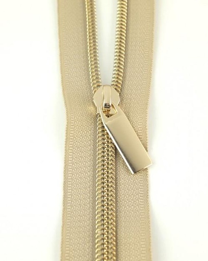 [STO-ZBY5-C22] Beige Nylon Coil Zipper with Gold Pulls, Size 5, from Sallie Tomato