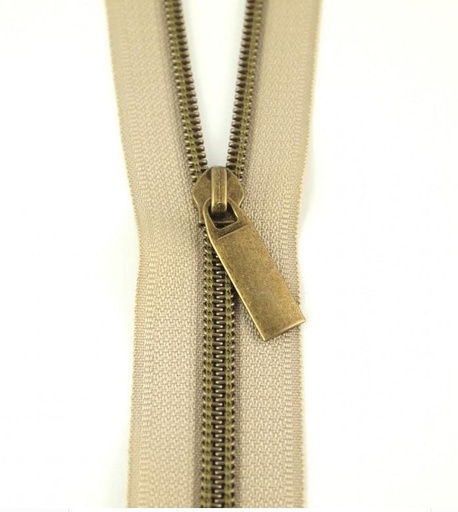 [STO-ZBY5-C24] Beige Nylon Coil Zipper with Antique Brass Pulls, Size 5, from Sallie Tomato