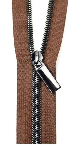 [STO-ZBY5-C35] Brown Nylon Coil Zipper With Gunmetal Pulls, Size 5, From Sallie Tomato