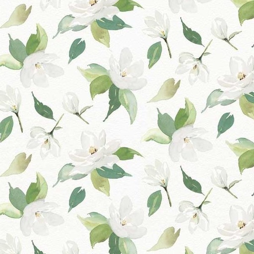 [PB-5368-W] Sweet Magnolia Tossed Florals White by Deane Beesley for P&B Textiles