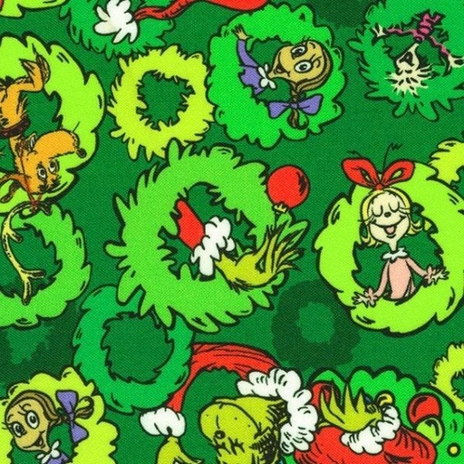 [KAF-22566-274] How The Grinch Stole Christmas Wreaths Pine By Dr. Seuss Enterprises For Robert Kaufman Fabrics