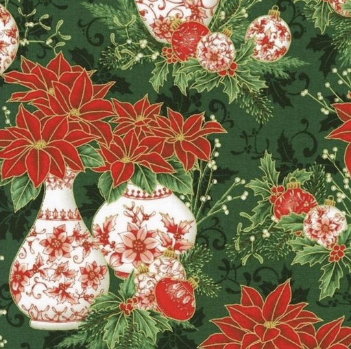 [KAF-22284-274] Holiday Flourish-Festive Finery Vases Pine From Robert Kaufman