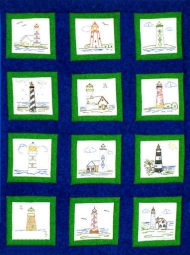 [JD-737-554] 9 Quilt Block Lighthouses for Hand Embroidery from Jack Dempsey Needle Art