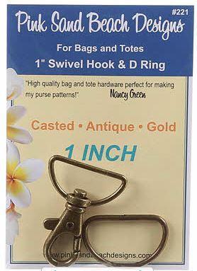 [PSB-221] Swivel Hook & D Ring Set, 1 inch, Antique Gold, from Pink Sand Beach