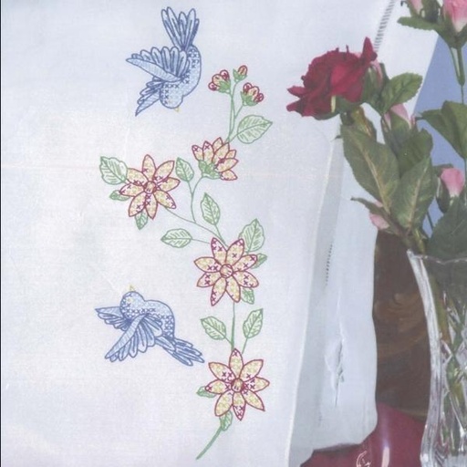 [JD-1600-31] Perle Edge Pillowcases Birds from Jack Dempsey Inc