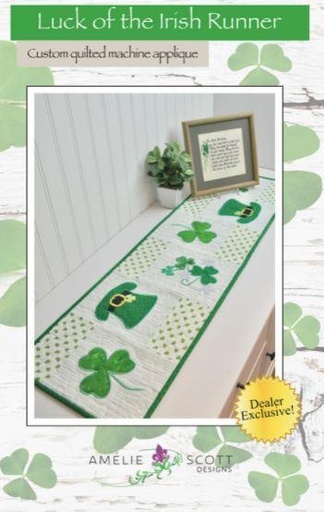 [ASD-232] Luck Of The Irish Runner Emb. Pattern With Custom Quilting Machine Applique By Amelie Scott Designs