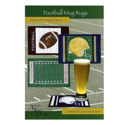 [ASD-206] Football Mug Rugs Embroidery Pattern By Christine Conner For Amelie Scott Designs 